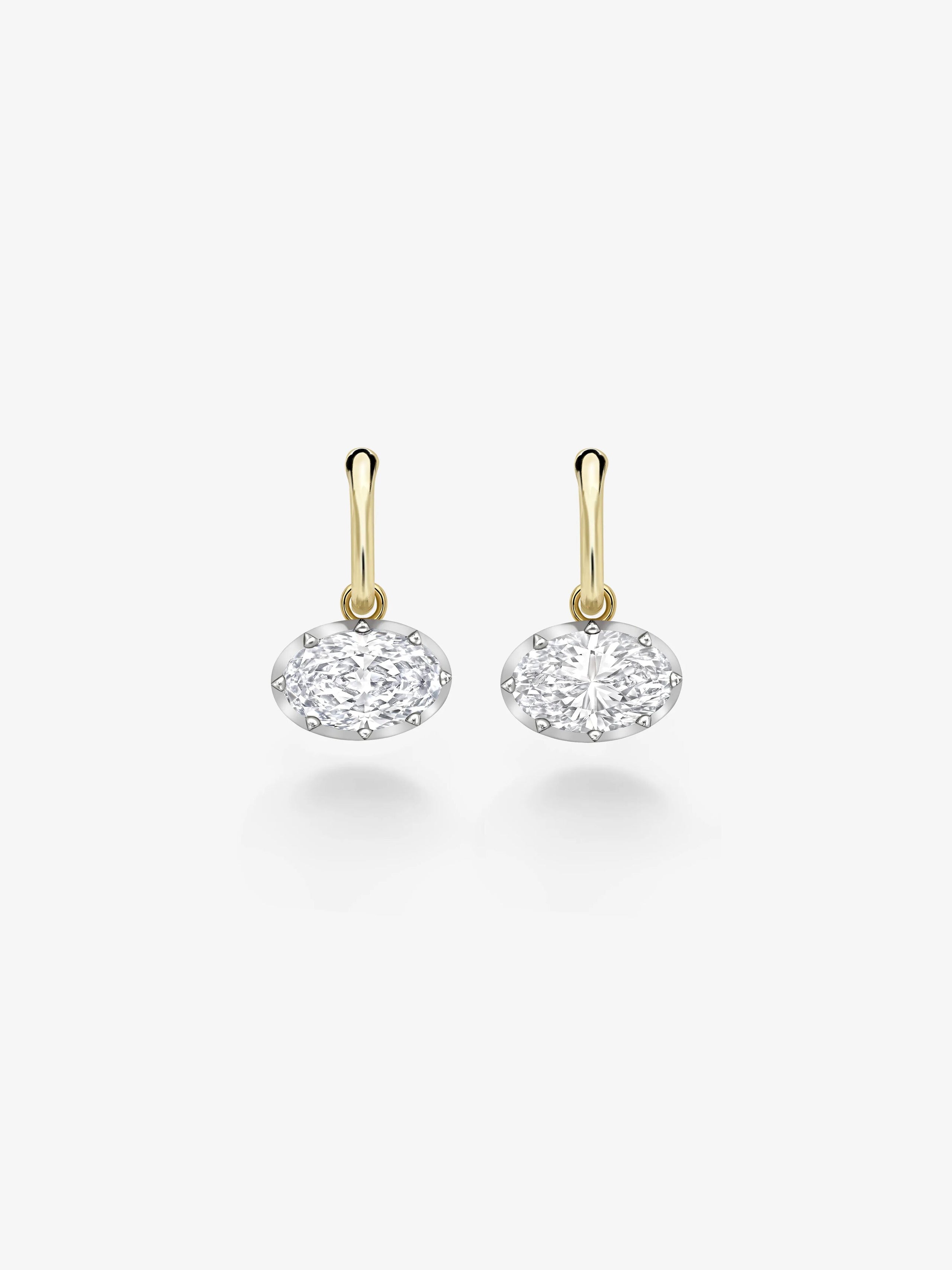 3ct Oval Diamond & White Gold Gypset Hoop Earrings View 1