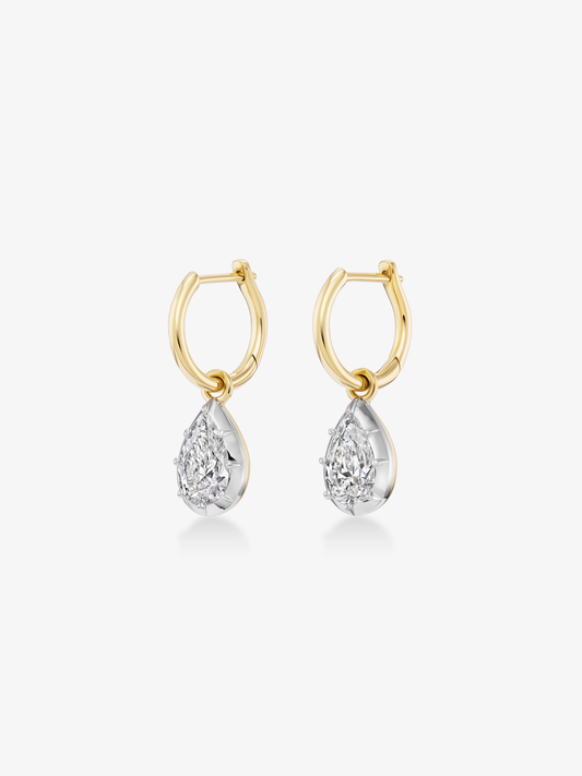 0.70ct Pear-Shaped Diamond & White Gold Point Up Gypset Hoop Earrings View 2