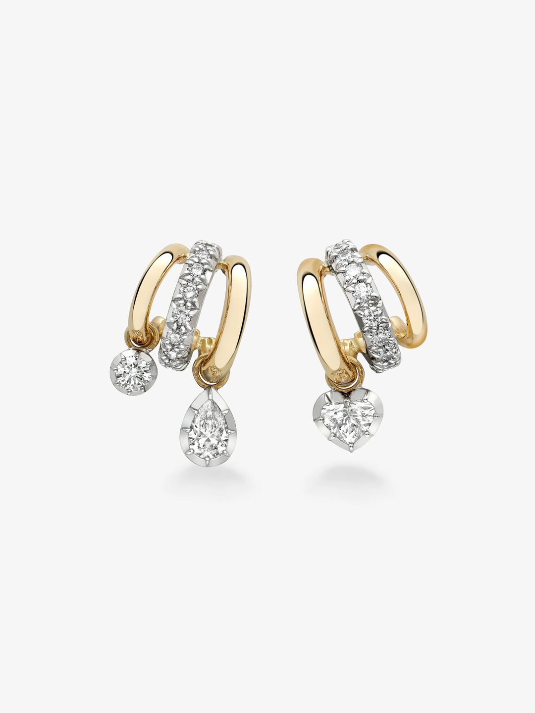 Multi-Shape Diamond & White Gold Tripset Hoops  View 1