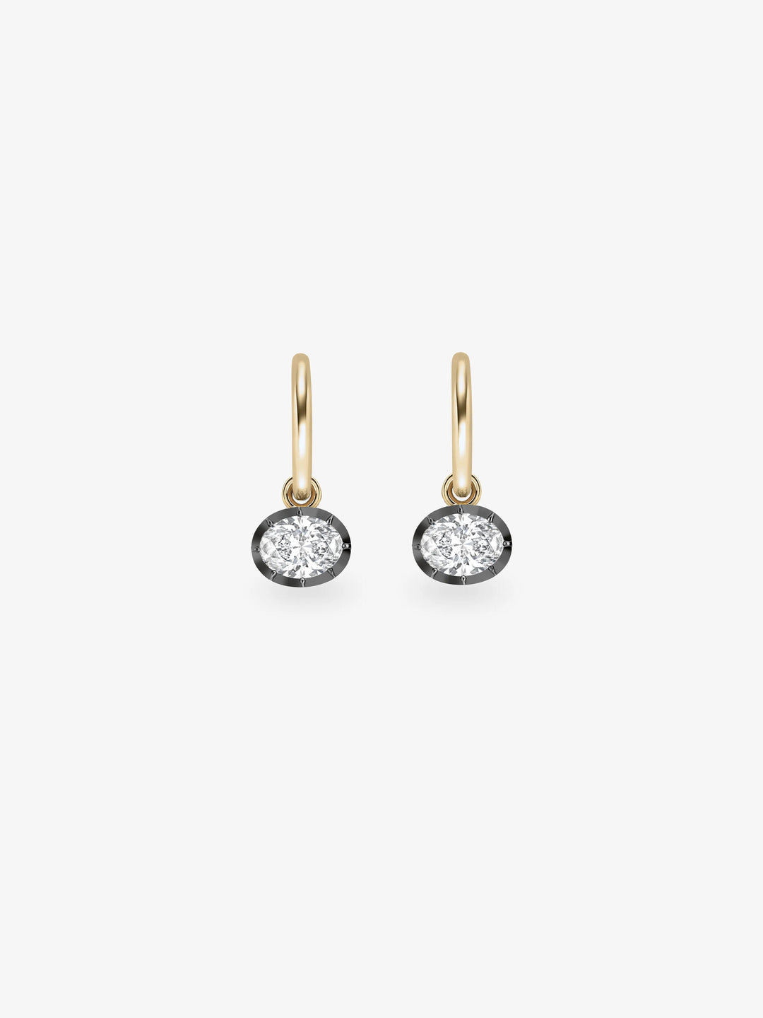 0.50ct East-West Oval Diamond & Blackened Gold Gypset Hoop Earrings  View 1