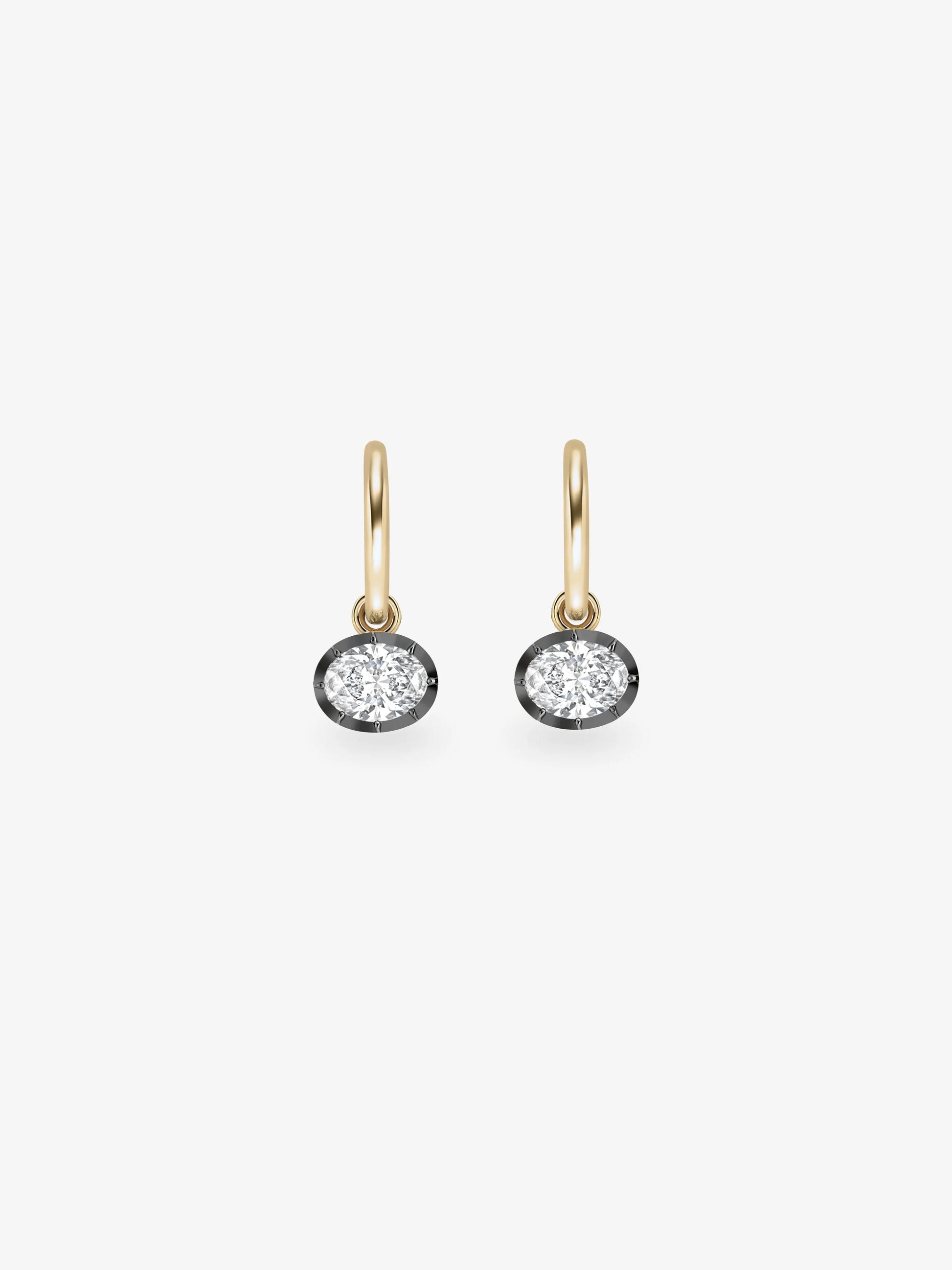 0.50ct East-West Oval Diamond & Blackened Gold Gypset Hoop Earrings View 1