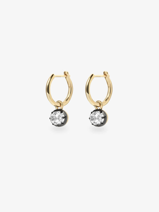 0.50ct East-West Oval Diamond & Blackened Gold Gypset Hoop Earrings View 2