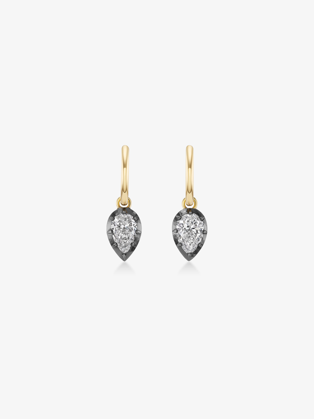 0.70ct Pear-Shaped Diamond & Blackened White Gold Point Down Gypset Hoop Earrings  View 1