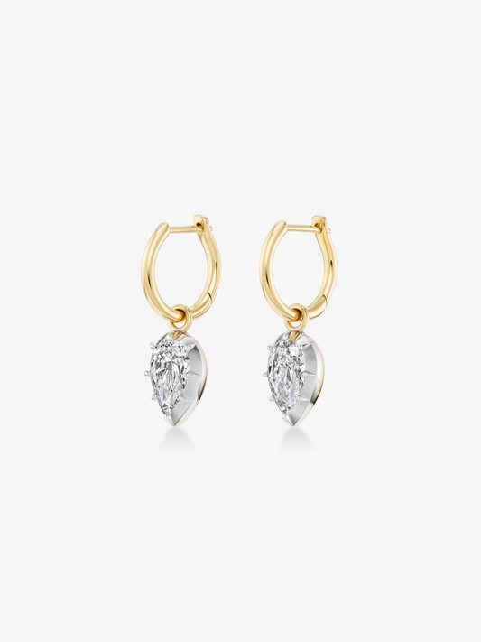 0.70ct Pear-Shaped Diamond & White Gold Gypset Point Down Hoop Earrings View 2