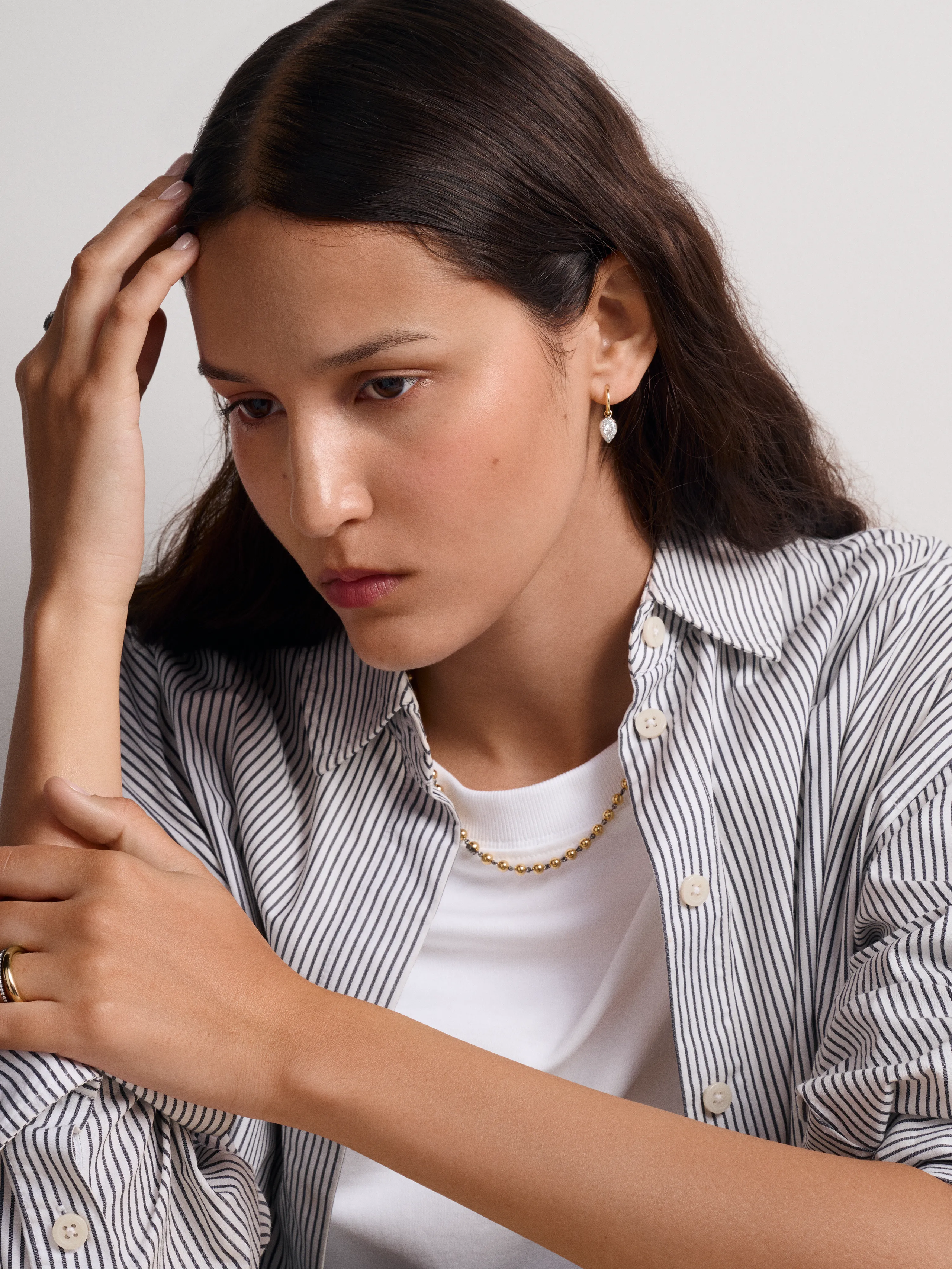 0.70ct Pear-Shaped Diamond & White Gold Point Down Single Gypset Hoop Earring View 3