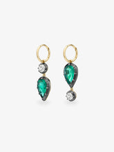 Asymmetric Pear-Shaped Emerald & Diamond Gypset Hoop Earrings
