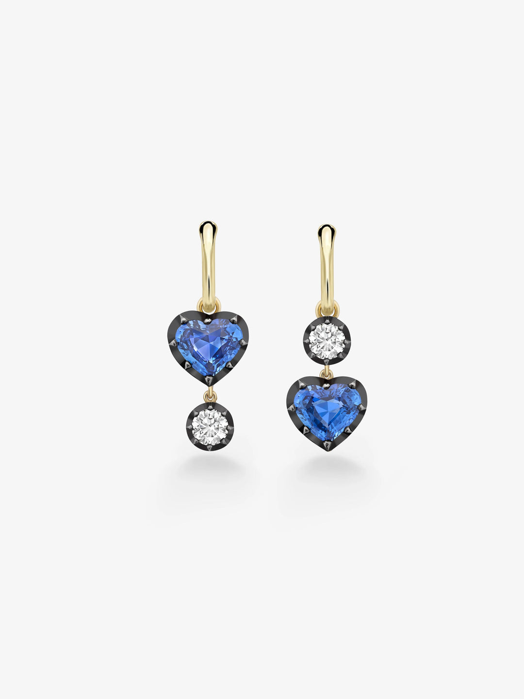 Asymmetric Heart-Shaped Sapphire & Diamond Hoop Earrings  View 1