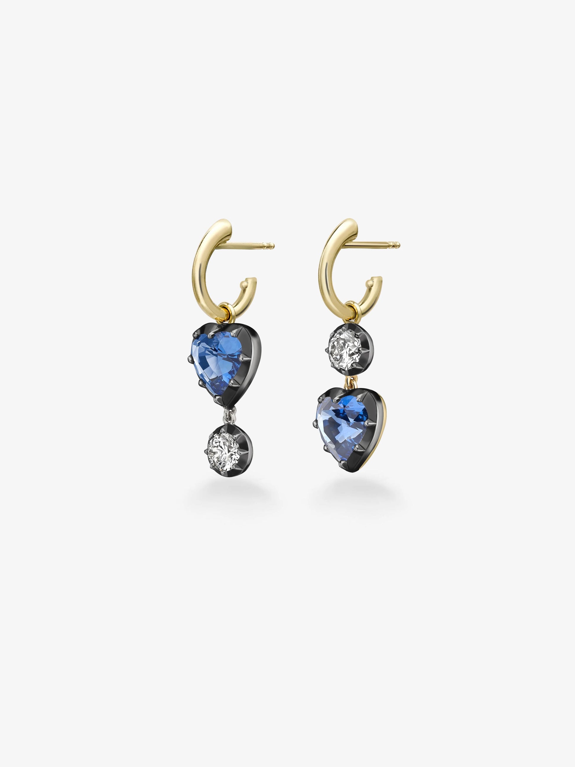 Asymmetric Heart-Shaped Sapphire & Diamond Hoop Earrings View 2