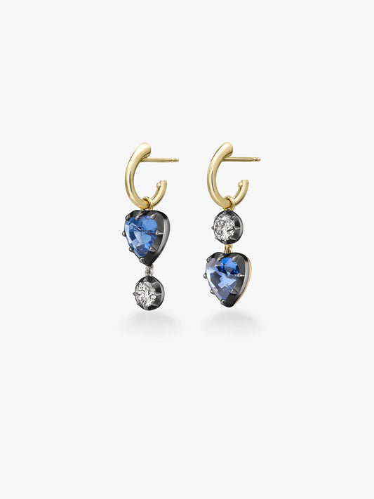 Asymmetric Heart-Shaped Sapphire & Diamond Hoop Earrings View 2