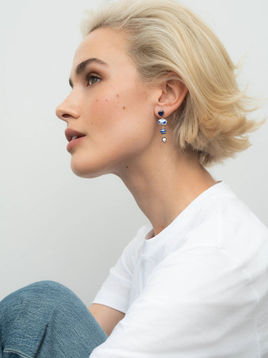 Hello Sailor Double Pearl, Diamond & Sapphire Earrings View 3