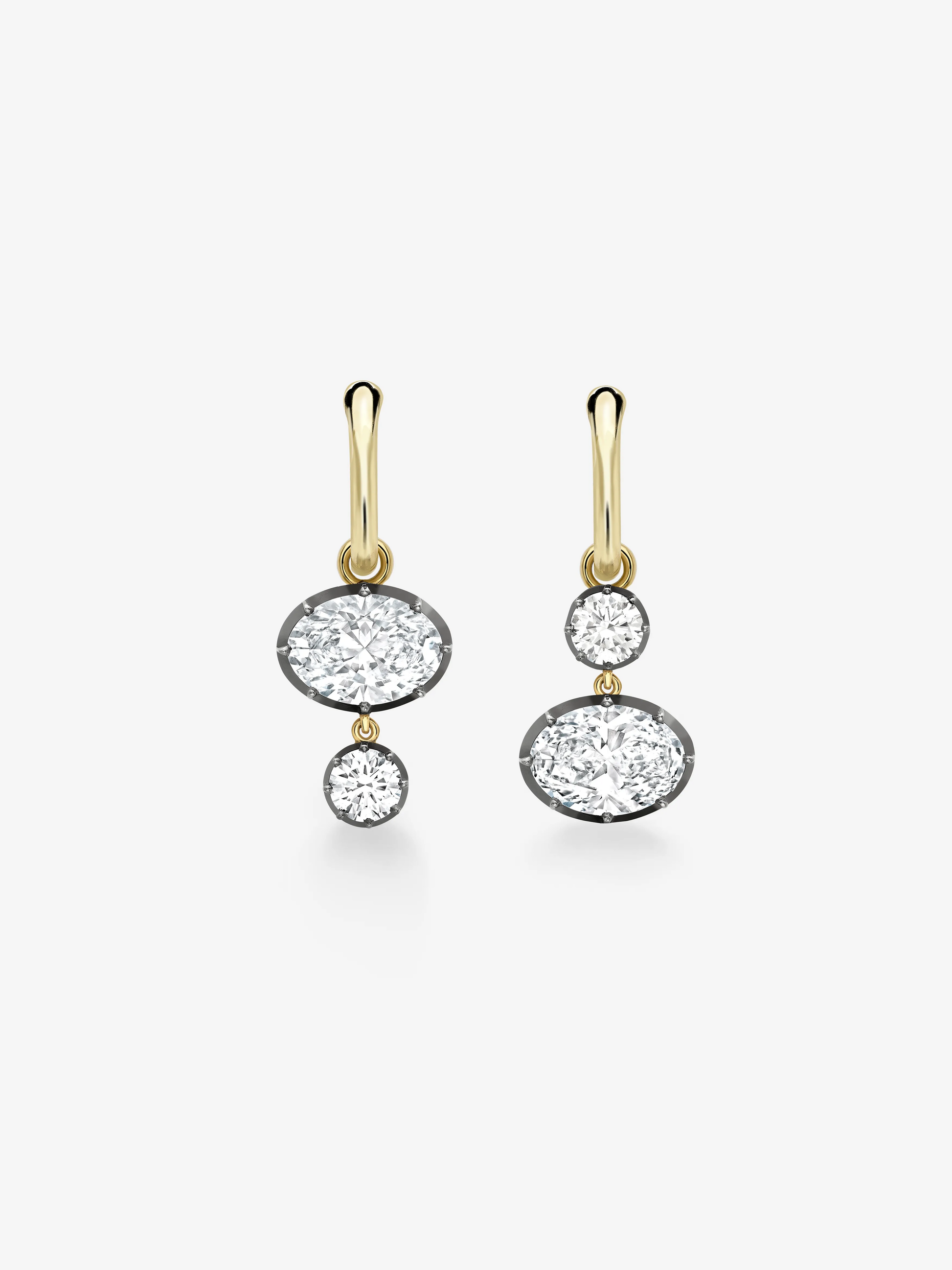 Asymmetric Oval & Round Brilliant Diamond Hoop Earrings View 1