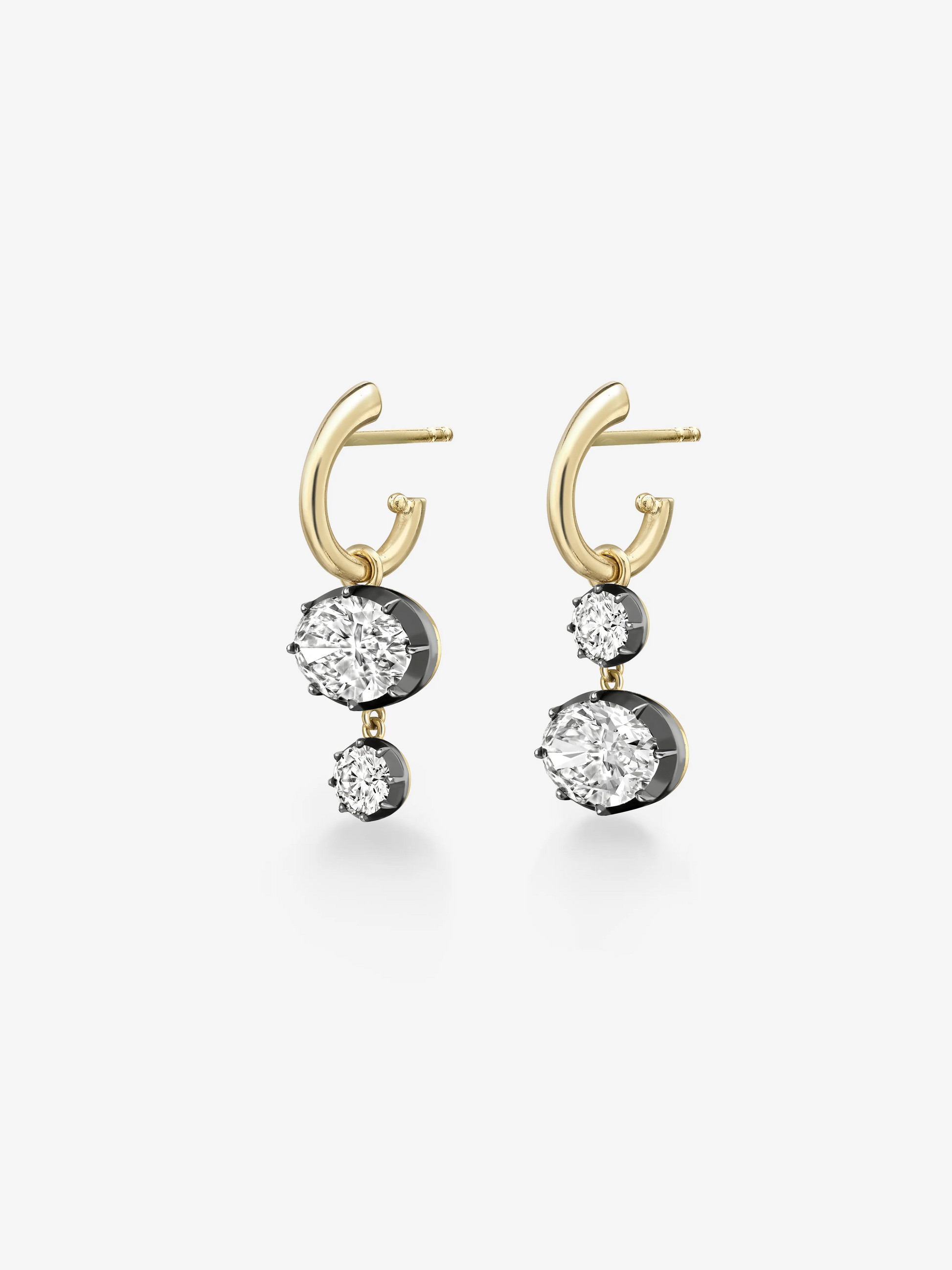 Asymmetric Oval & Round Brilliant Diamond Hoop Earrings View 2
