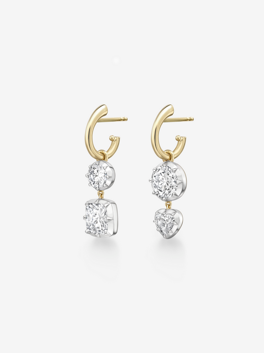 Asymmetric Multi-Shape Diamond Gypset Hoop Earrings View 2
