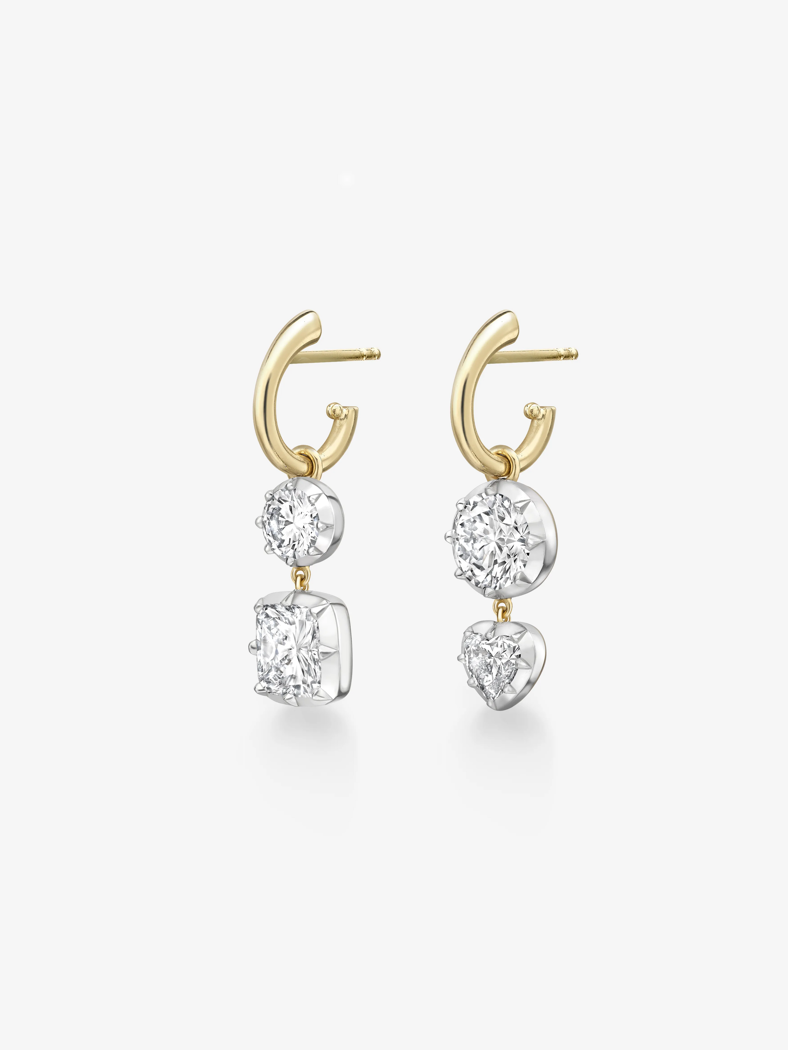 Asymmetric 5.54ct Multi-Shape Diamond Gypset Hoop Earrings View 2