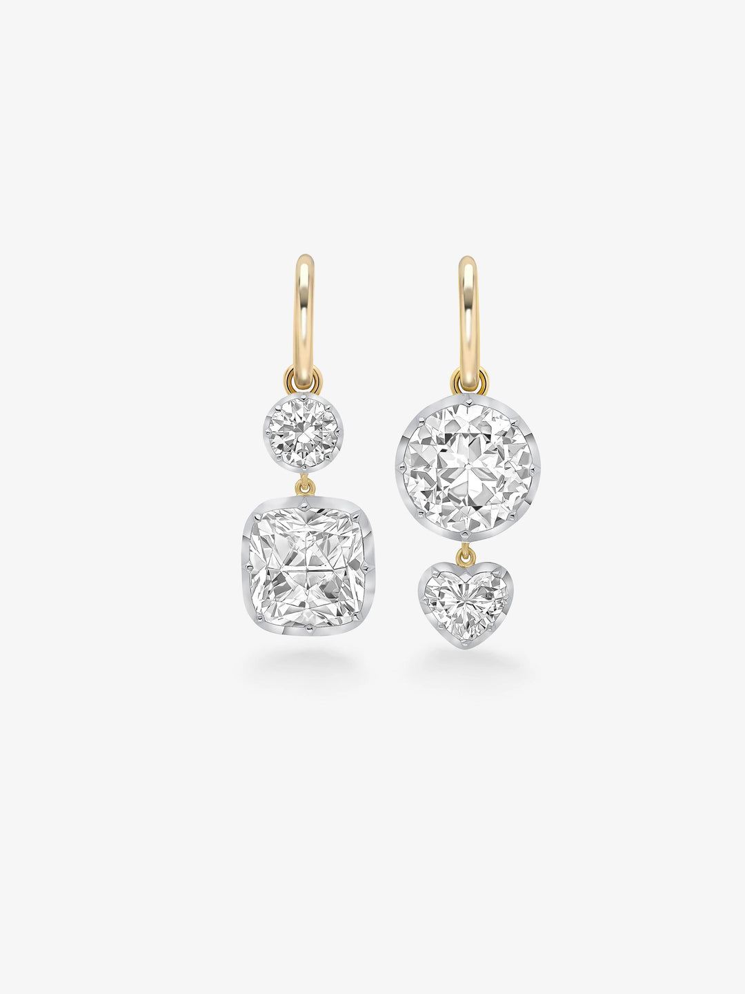 Asymmetric Multi-Shape Diamond Gypset Hoop Earrings  View 1
