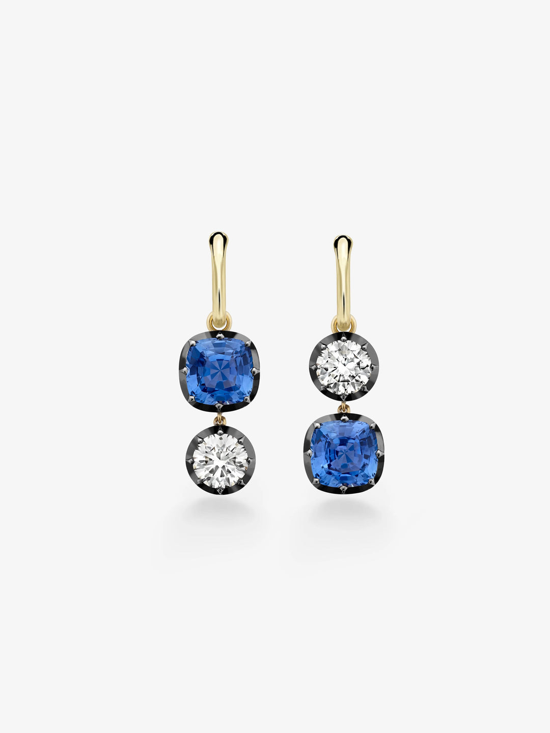 Asymmetric 3.70ct Cushion Sapphire & Diamond Hoop Earrings  View 1