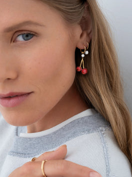 Fruit Salad Ruby Cherries & Diamond Gypset Hoop Earrings