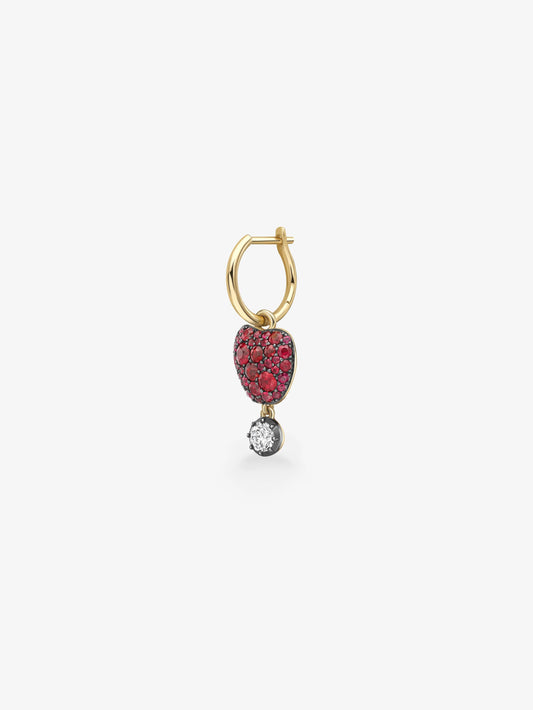 Fruit Salad Ruby Apple & Diamond Single Gypset Hoop Earring View 2