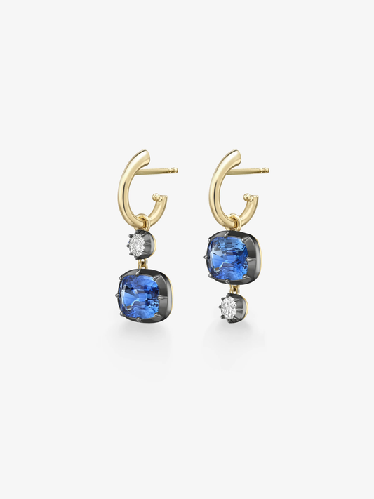 Asymmetric 3ct Cushion Sapphire & Diamond Hoop Earrings View 2