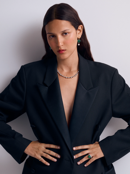 Asymmetric Heart-Shaped Emerald & Diamond Hoop Earrings View 3