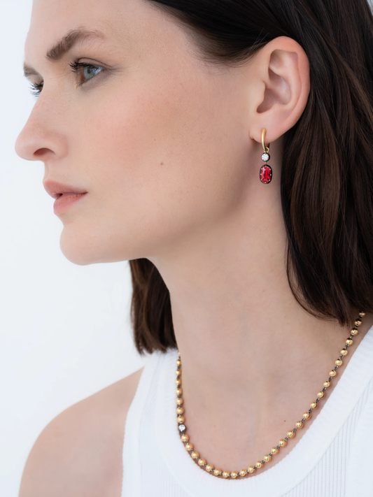 Asymmetric Oval Ruby & Diamond Hoop Earrings View 3