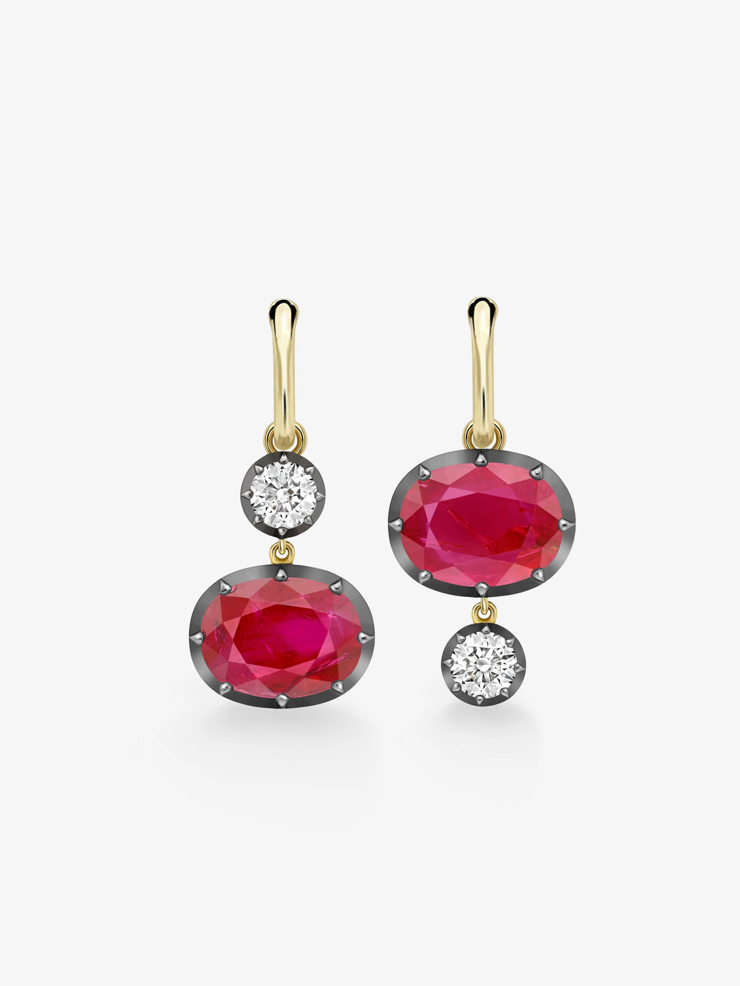 Asymmetric 9.10ct Oval Ruby & Diamond Hoop Earrings  View 1