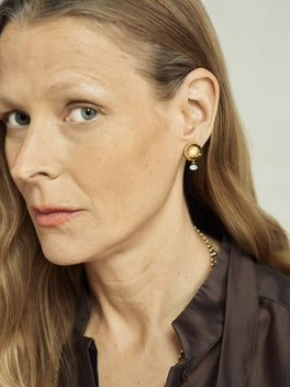 Orbit Yellow Gold & 0.40ct Oval Cut Diamond Stud Sphere Earrings