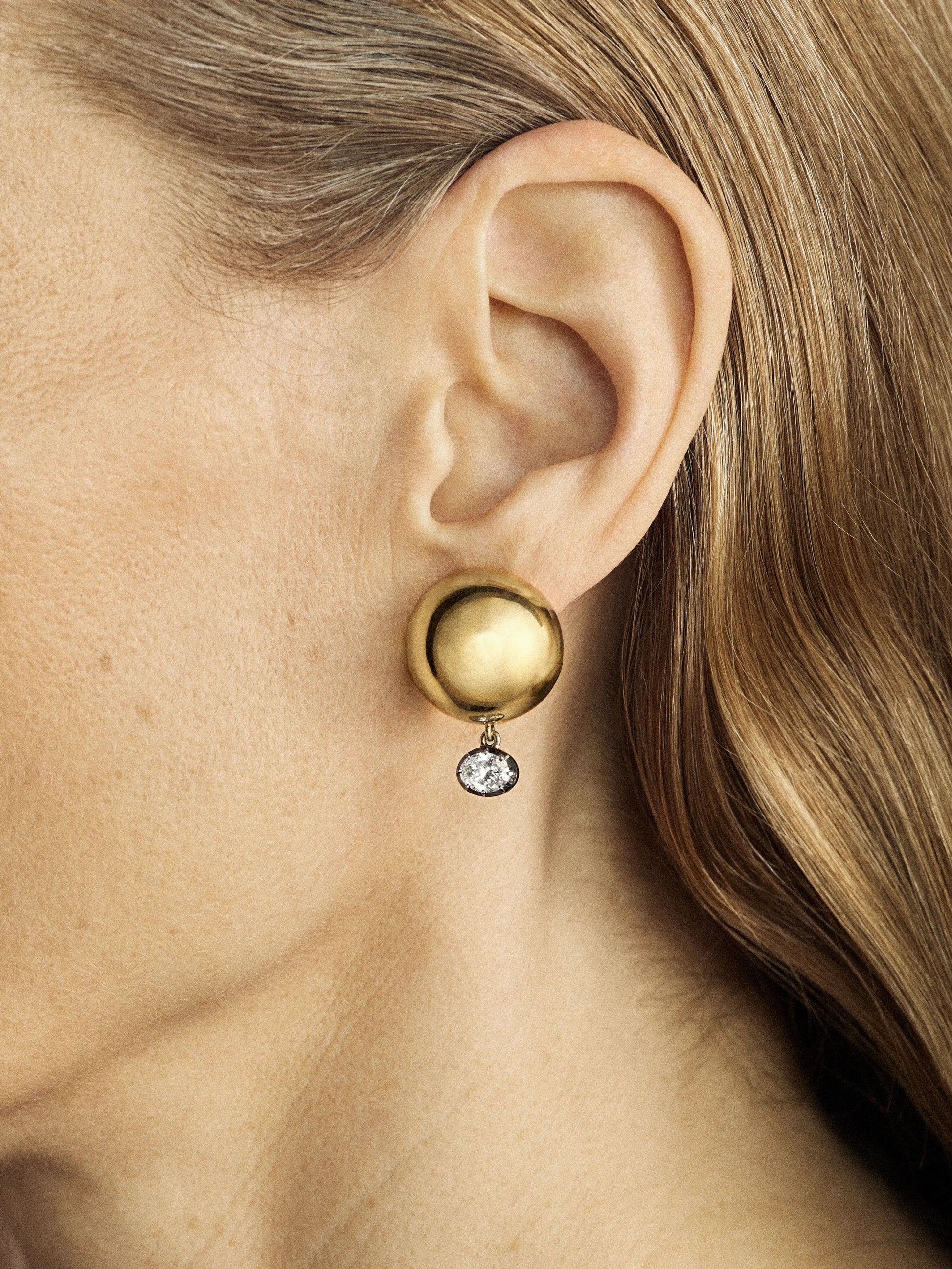 Orbit Yellow Gold & 0.70ct Oval Cut Diamond Stud Sphere Earrings View 3