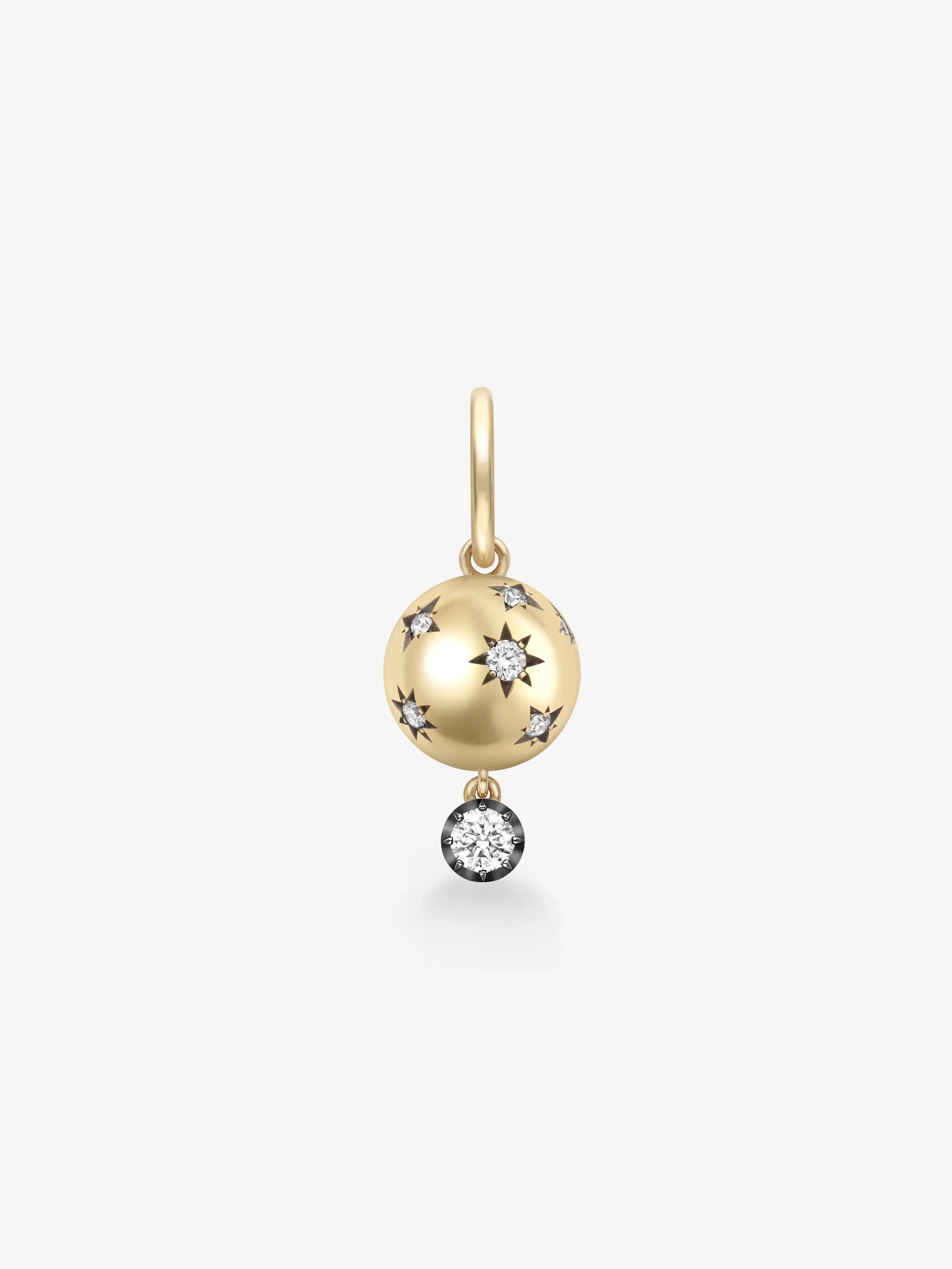 Orbit Single Yellow Gold Star-Set & Diamond Sphere Gypset Hoop Earring View 1