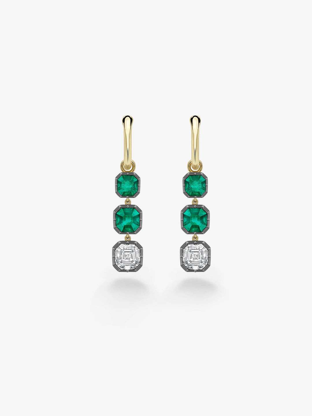 Emerald Cut Emerald & Diamond Gypset Hoop Earrings  View 1