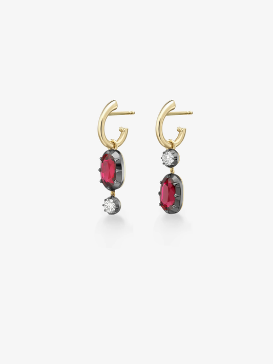 Asymmetric Oval Ruby & Diamond Hoop Earrings View 2