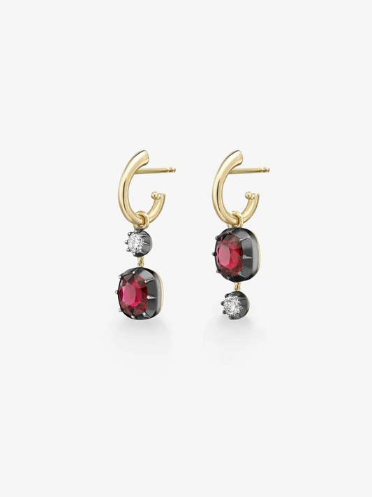 Asymmetric Cushion Ruby & Diamond Hoop Earrings View 2