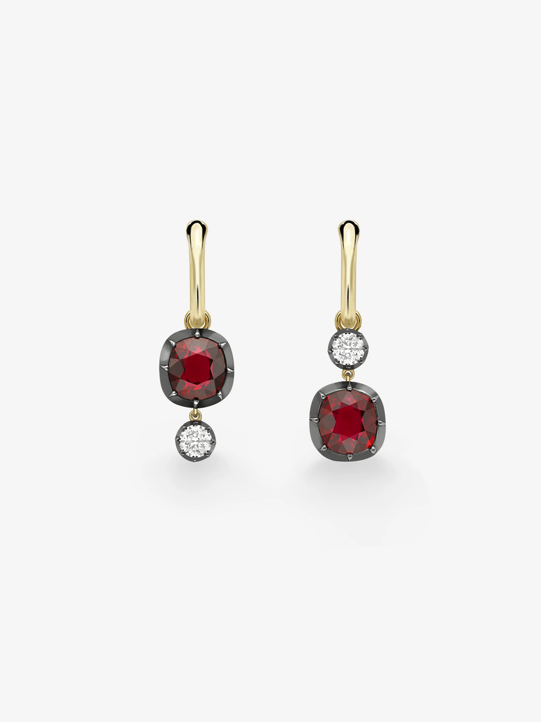 Asymmetric Cushion Ruby & Diamond Hoop Earrings  View 1