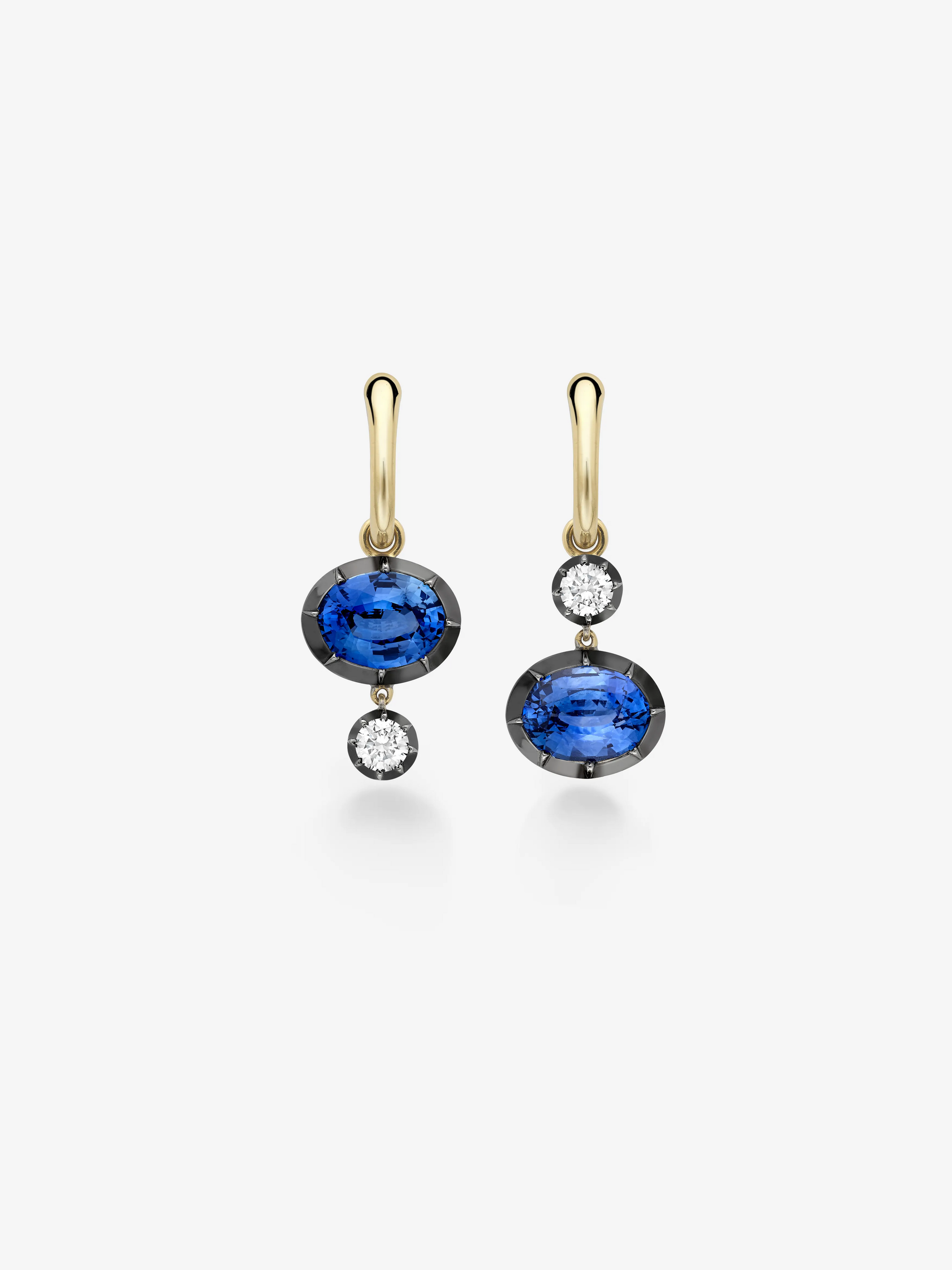 Asymmetric Oval Sapphire & Diamond Hoop Earrings View 1