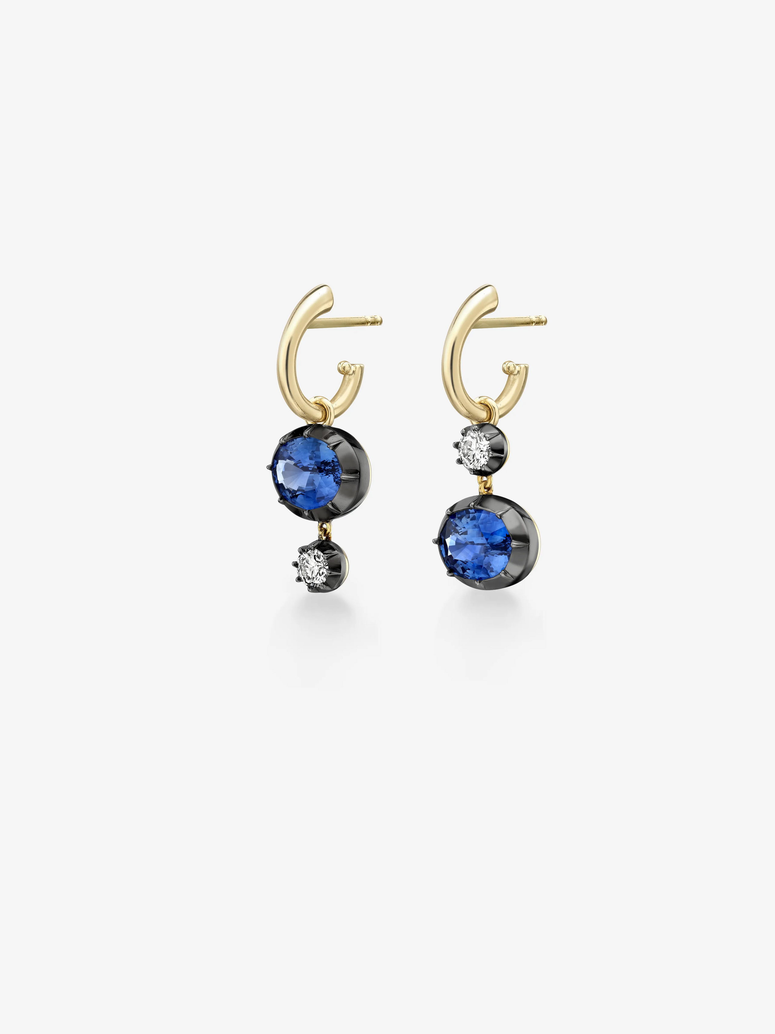 Asymmetric Oval Sapphire & Diamond Hoop Earrings View 2