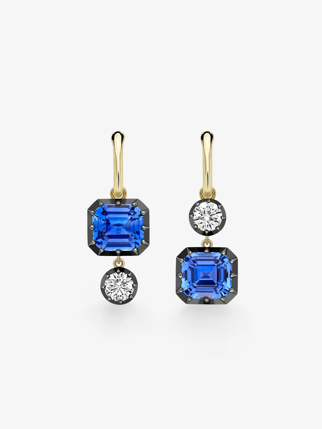Asymmetric 5.10ct Emerald Sapphire & Diamond Hoop Earrings  View 1