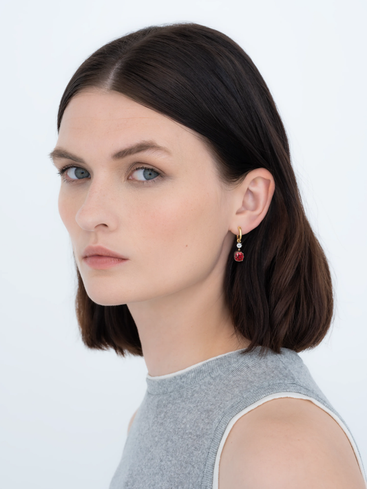Asymmetric Cushion Ruby & Diamond Hoop Earrings View 3