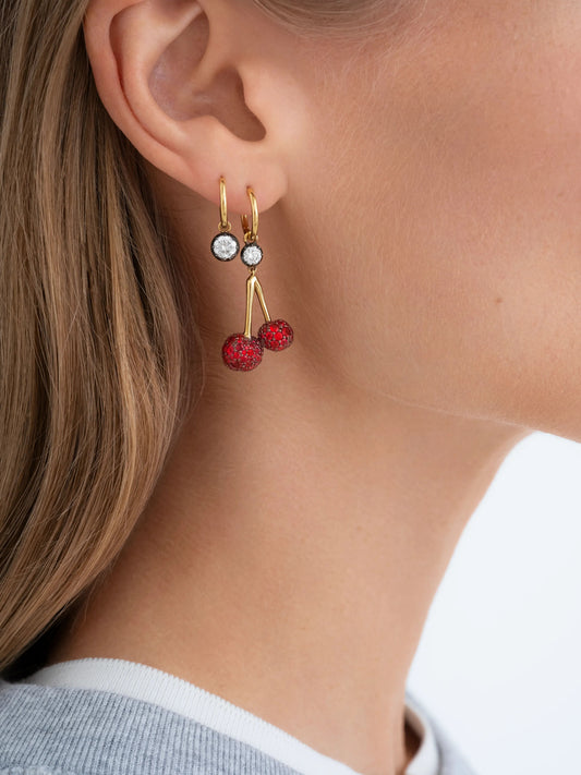 Fruit Salad Ruby Cherries & Diamond Single Gypset Hoop Earring View 3