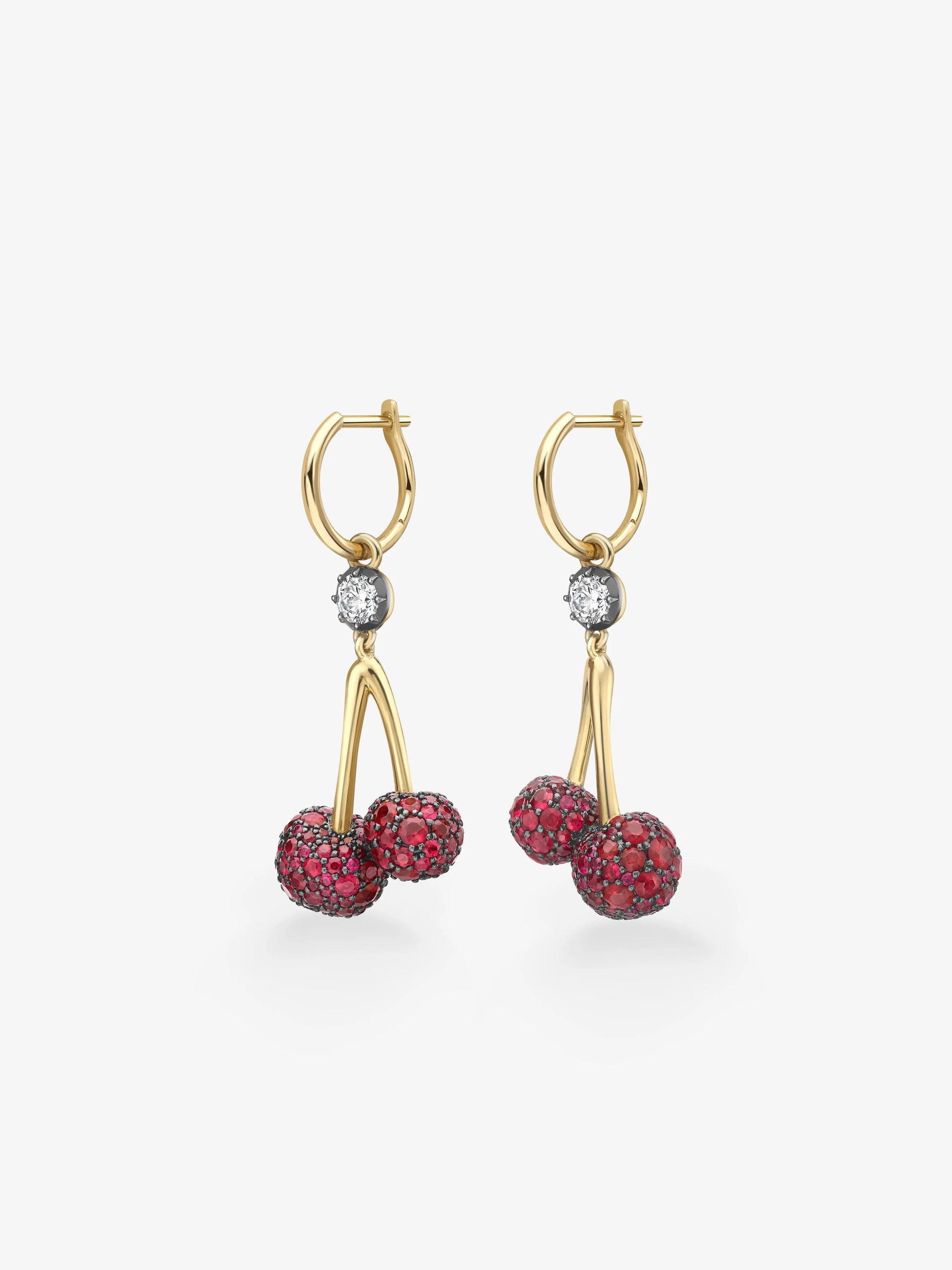 Fruit Salad Ruby Cherries & Diamond Gypset Hoop Earrings View 2