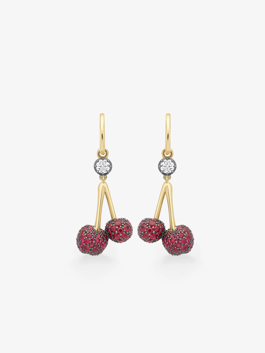 Fruit Salad Ruby Cherries & Diamond Gypset Hoop Earrings  View 1