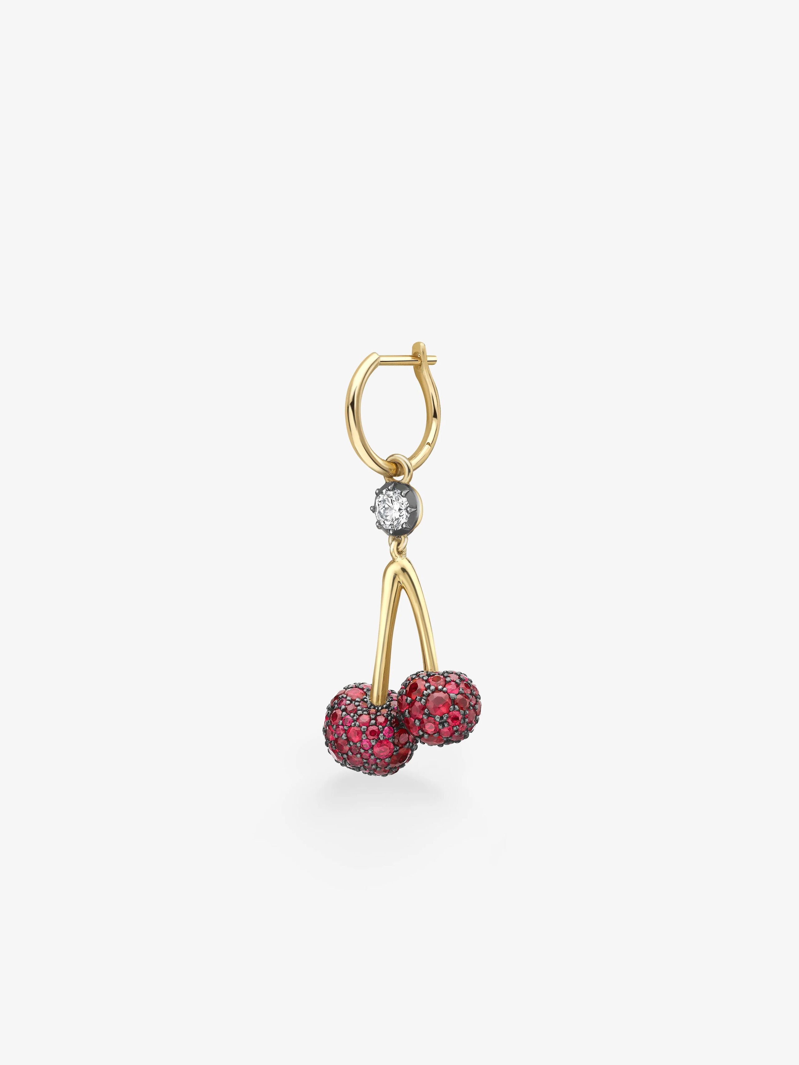 Fruit Salad Ruby Cherries & Diamond Single Gypset Hoop Earring View 2