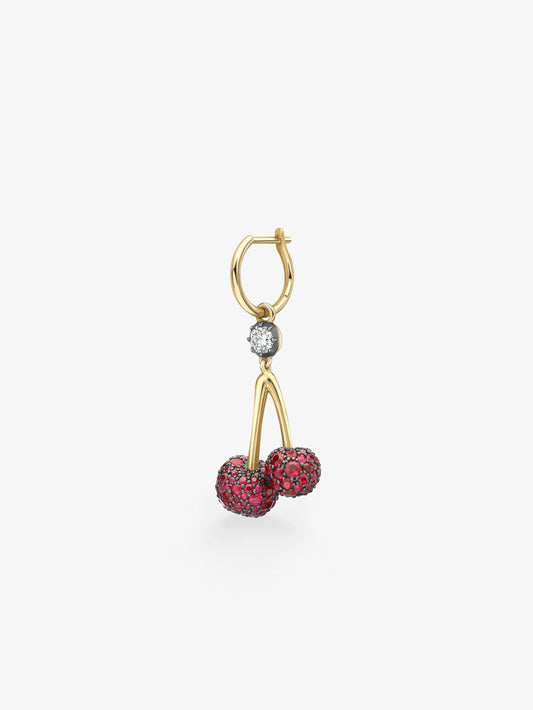 Fruit Salad Ruby Cherries & Diamond Single Gypset Hoop Earring View 2