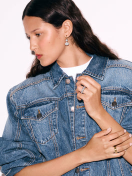 Asymmetric Oval & Round Brilliant Diamond & White Gold Hoop Earrings