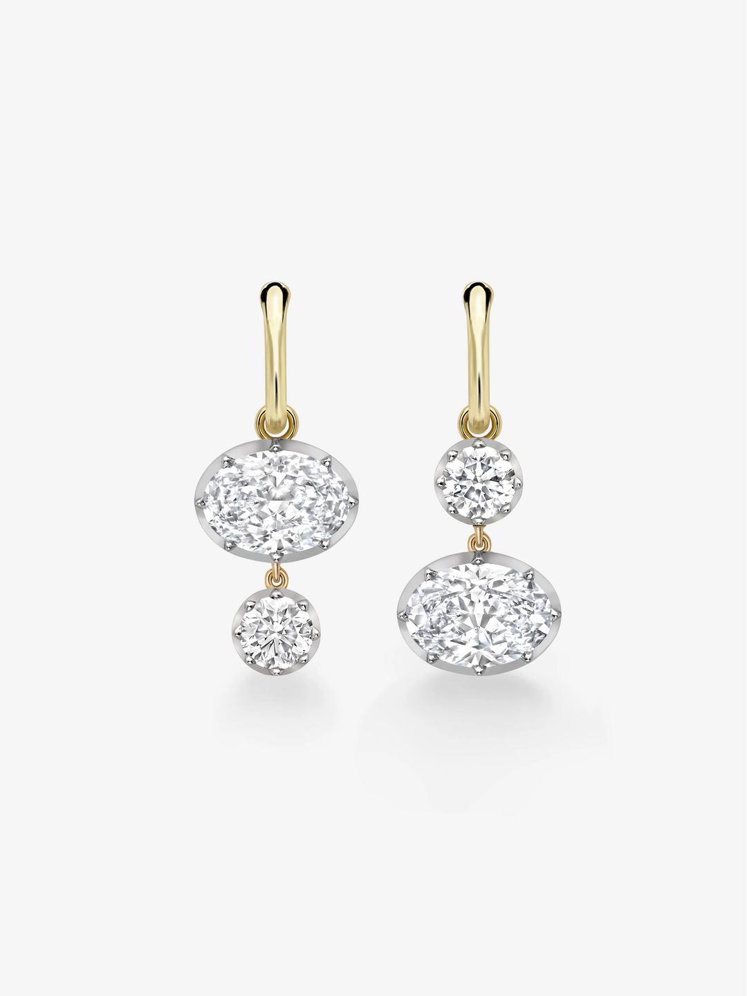 Asymmetric Oval & Round Brilliant Diamond & White Gold Hoop Earrings  View 1