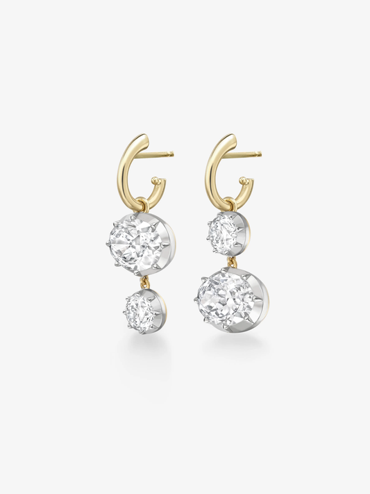 Asymmetric Oval & Round Brilliant Diamond & White Gold Hoop Earrings View 2