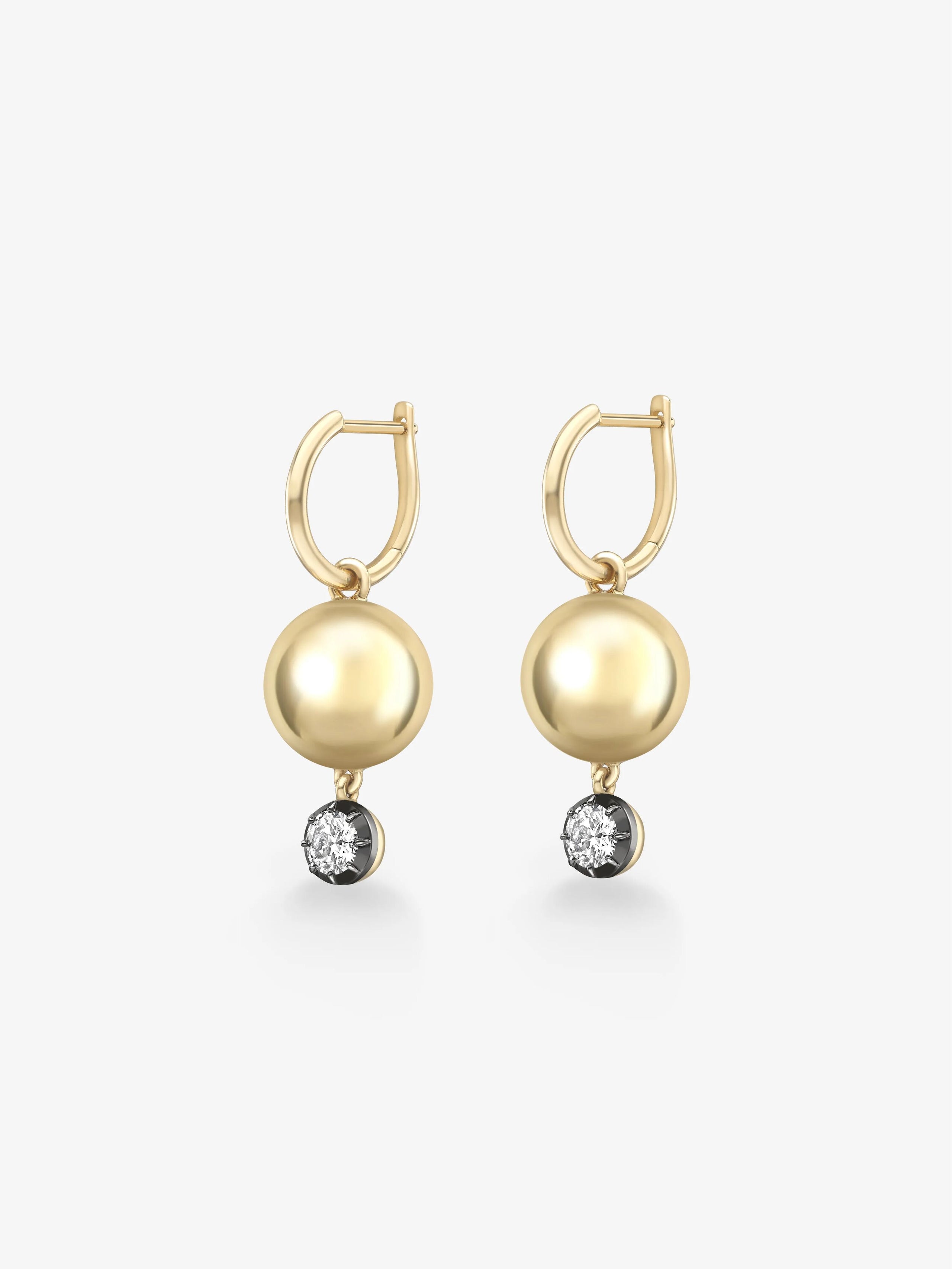 Orbit Yellow Gold & 0.20ct Diamond Sphere Gypset Hoop Earrings View 2