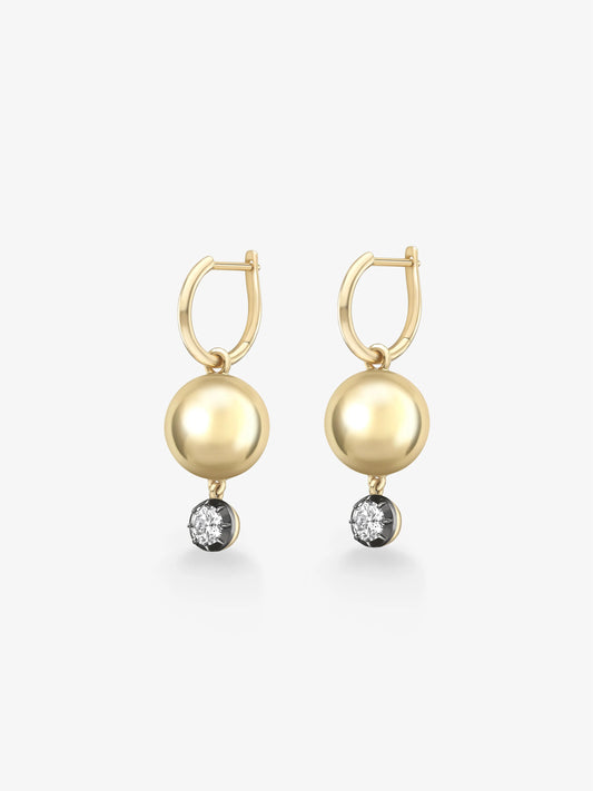 Orbit Yellow Gold & 0.20ct Diamond Sphere Gypset Hoop Earrings View 2