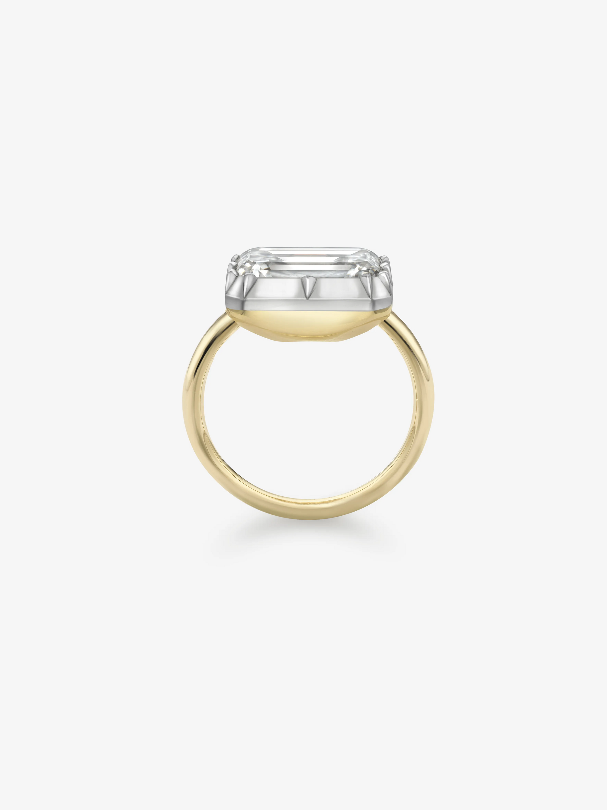 5.50ct East-West Emerald Cut Diamond Button Back Ring View 3