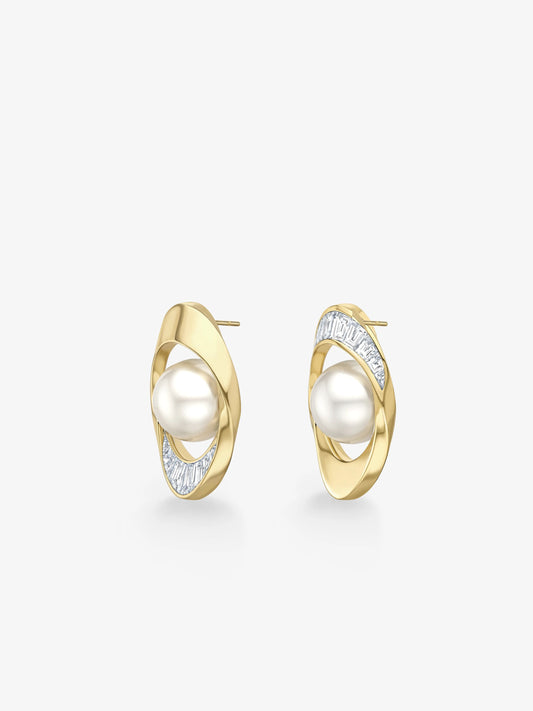 Orbit Pearl & Carré Cut Diamond Earrings View 2