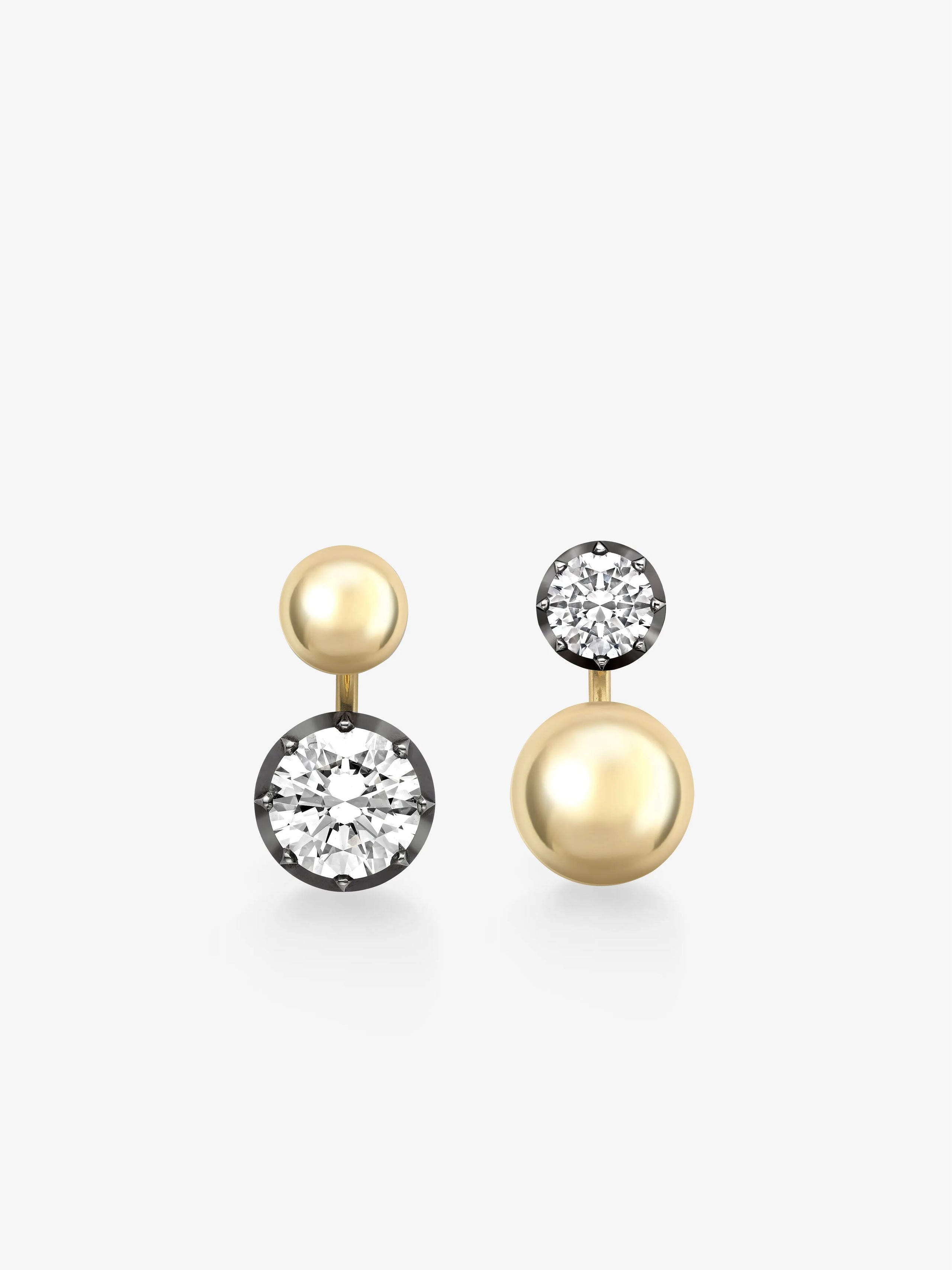 Orbit Asymmetric Yellow Gold 3.40ct & 1.31ct Diamond Sphere Earrings View 1